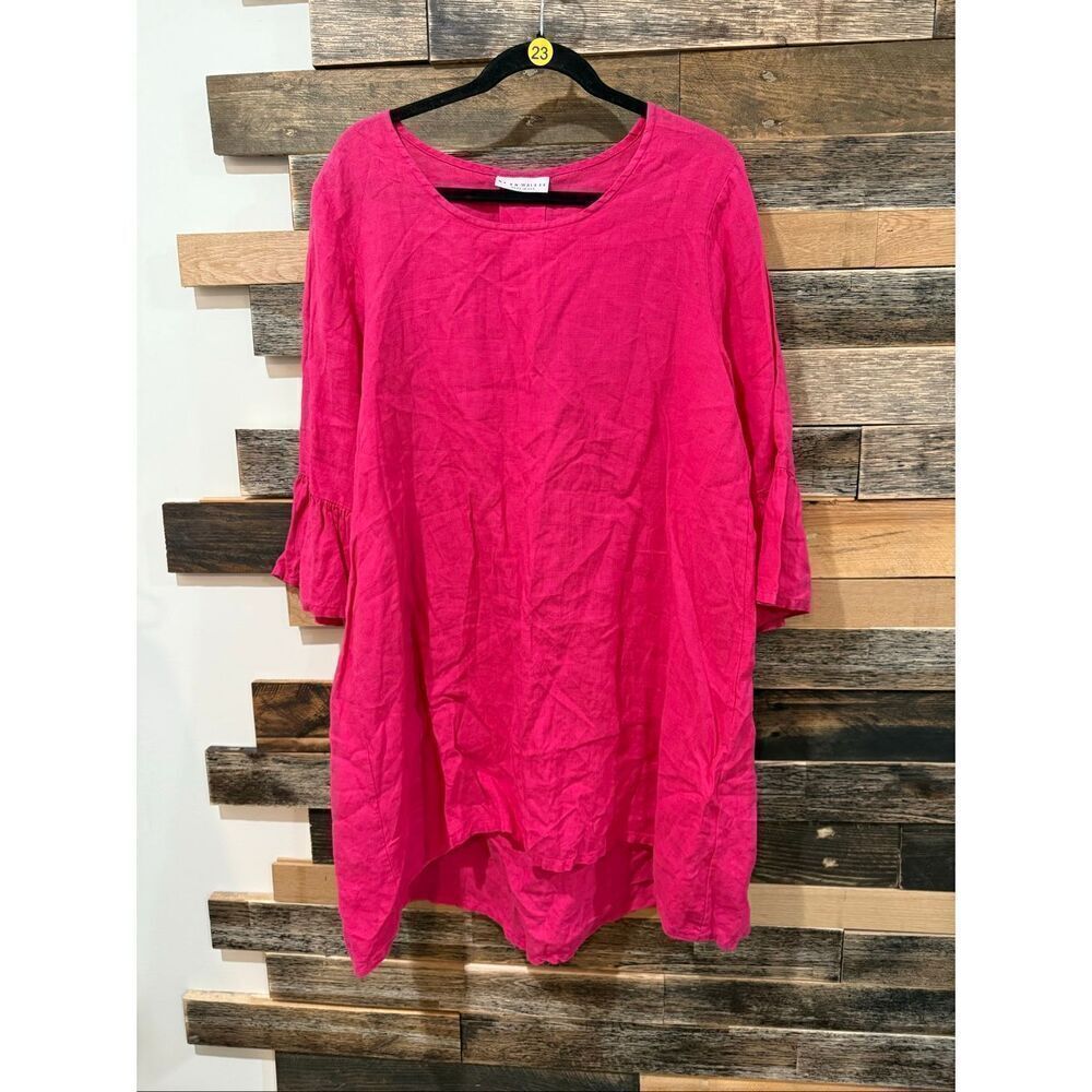 Bryn Walker Hi-Lo Zaida pink hibiscus linen tunic dress size Medium